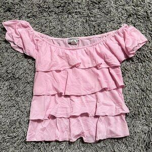 Rave Brand Pink Ruffle Off Shoulder Top Size XL